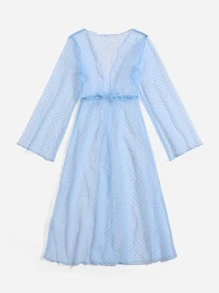 Girls Dobby Mesh Tie Front Kimono - Blue - View 3