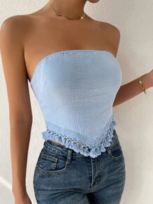 Solid Fringe Hem Tube Top