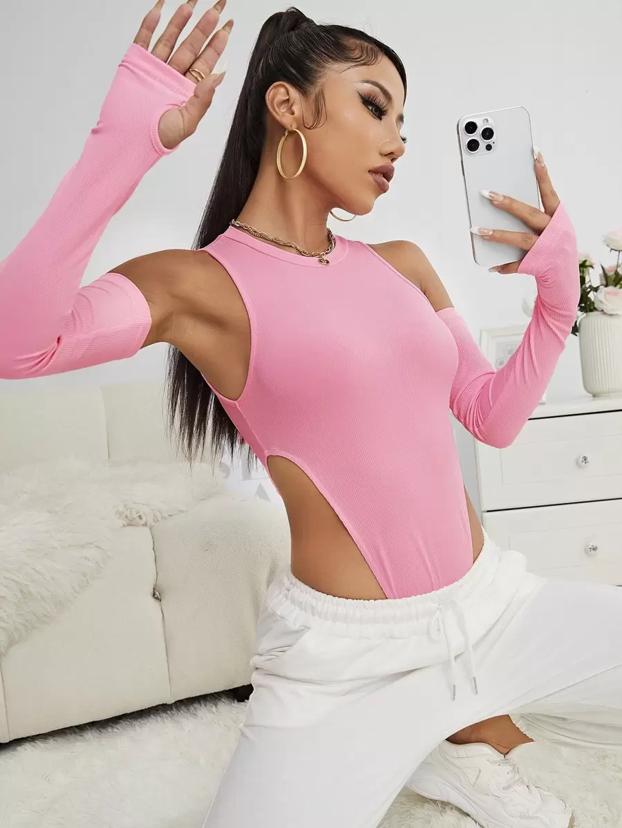 Body tank unicolor con agujeros de pulgar - Rosa - Ver 1