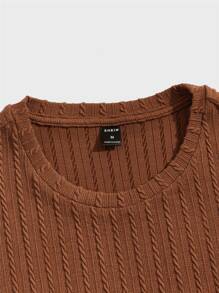 Manfinity RebelGame Hombres Camiseta unicolor tejido de cable - Café integral - Ver 4