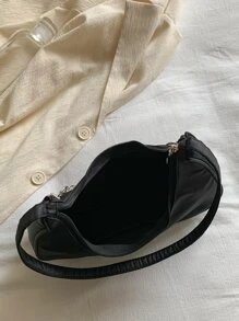 Túi đeo vai nữ thời trang có dây xích, Túi đeo vai hình lưỡi liềm, Túi xách nữ phong cách Punk, Ví nữ trang trí bằng dây xích kim loại - màu đen - Xem 3