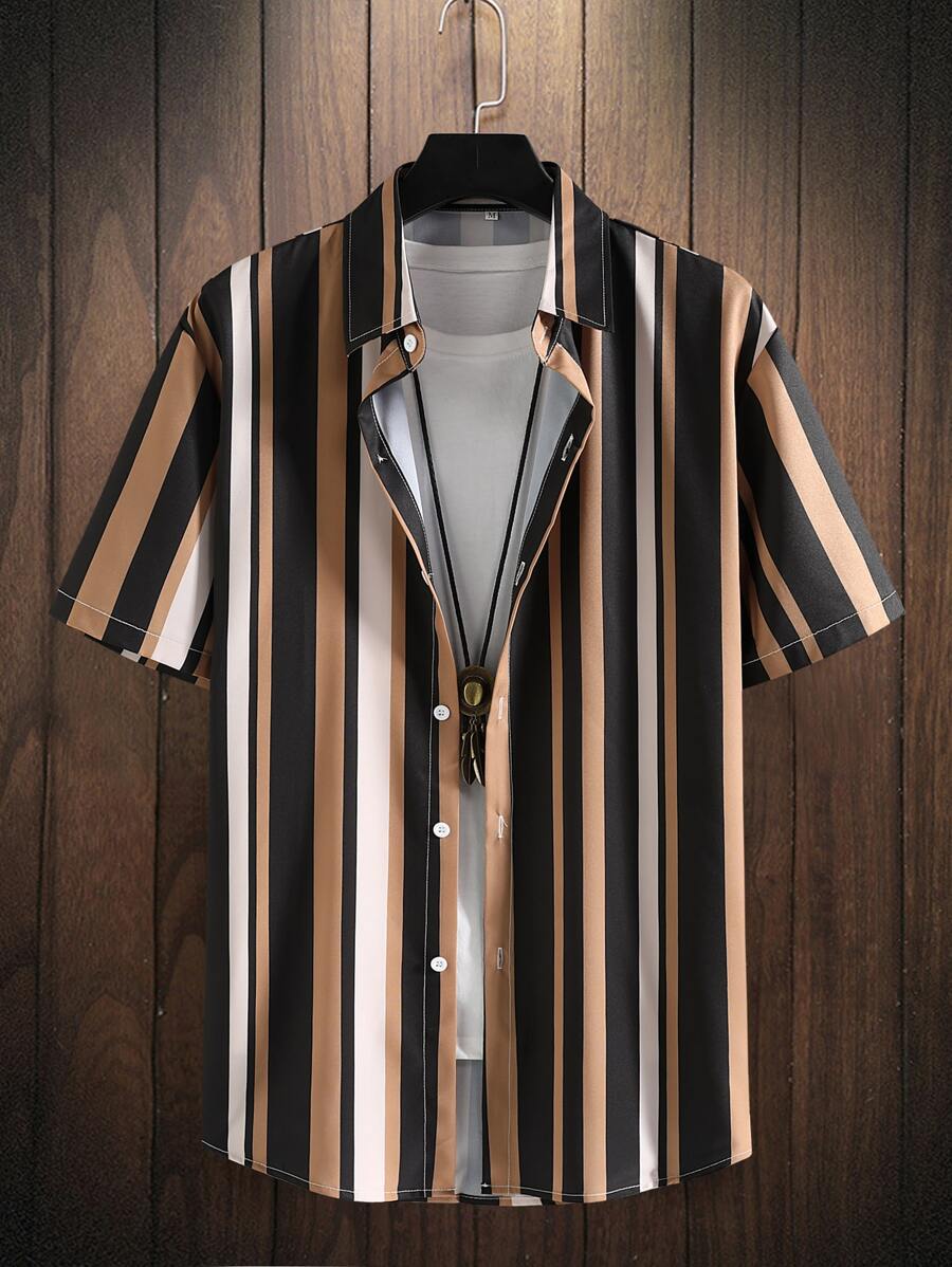 Manfinity Homme Hombres Camisa de rayas combinadas sin camiseta - Multicolor - Ver 1