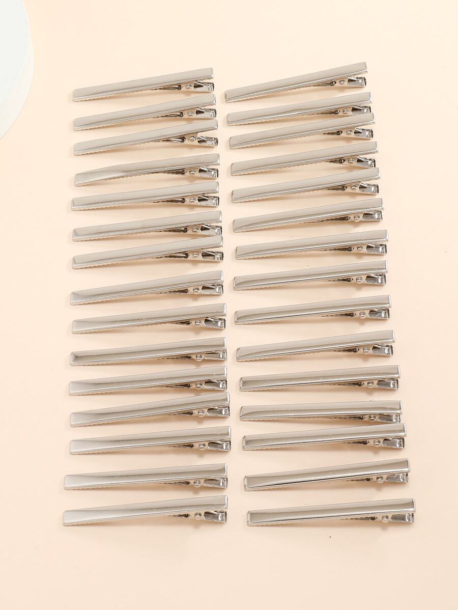 30个简约鳄鱼夹发夹休闲爪夹发卡，适合上学、日常佩戴、作为发饰或头部饰品，女士发饰。 - 銀色 - 查看 1