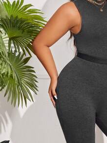 SHEIN SXY Plus Mock Neck Unitard Jumpsuit Without Belt - Dark Grey - View 4