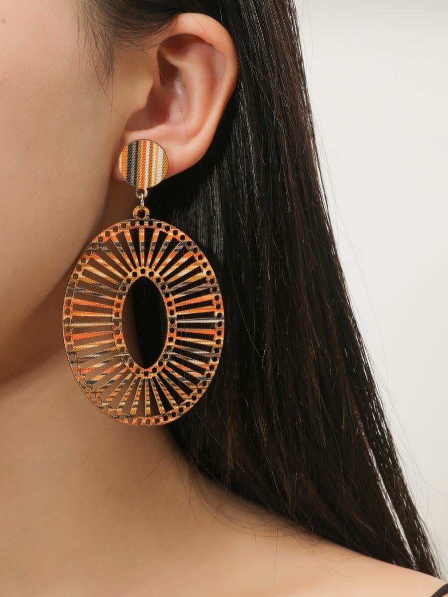 鏤空圓形耳墜 - 彩色 - 查看 1