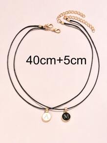 2pcs Couple Letter Detail Round Charm Necklace - Multicolor - View 3