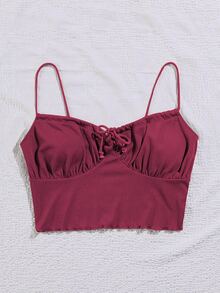 SHEIN Unity Top de tirantes con cordón delantero pecho con fruncido - Granate - Ver 3