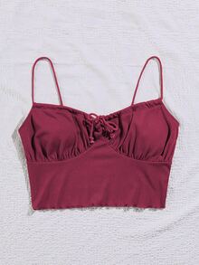 SHEIN Unity Top de tirantes con cordón delantero pecho con fruncido - Granate - Ver 5