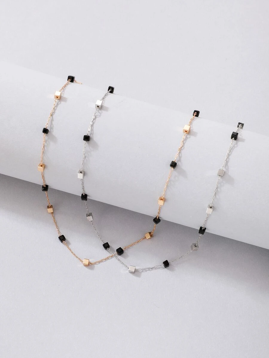 imoli 2pcs Cube Charm Necklace