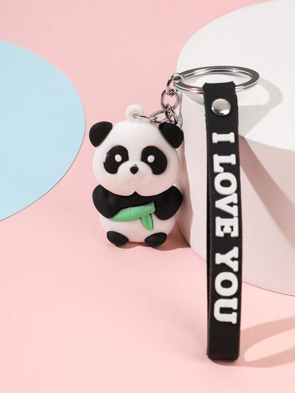 Slogan Graphic Cartoon Panda Charm Keychain