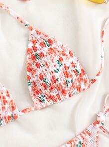花卉印花鬆緊領三角比基尼 - 彩色 - 查看 5