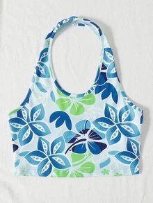 Floral Print Crop Halter Top - Multicolor - View 3