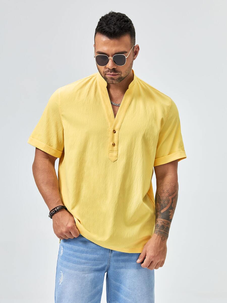 Manfinity ModaGents Loose Fit Men's Plus Size Button Front Shirt ...