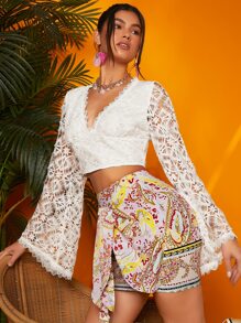 Áo sơ mi nữ Ngọc trai Dây kéo Thắt nơ trước màu trơn Boho - trắng - Xem 5