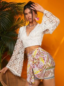 Áo sơ mi nữ Ngọc trai Dây kéo Thắt nơ trước màu trơn Boho - trắng - Xem 7