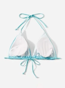 SHEIN Swim Curve 大碼素色吊脖三角杯比基尼上衣 - 淺藍色 - 查看 2