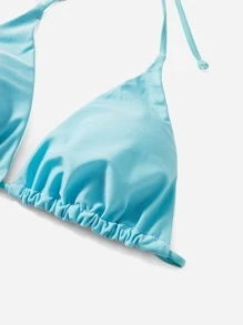 SHEIN Swim Curve 大碼素色吊脖三角杯比基尼上衣 - 淺藍色 - 查看 5