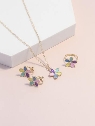 4入組女孩水鑽和花朵裝飾首飾套裝