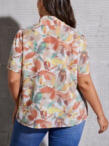 SHEIN LUNE Camisa con estampado de hoja de manga farol - Multicolor - Ver 2