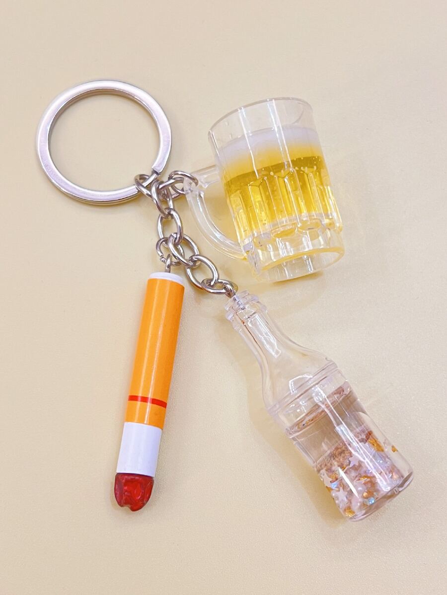 Star Detail Bottle Charm Keychain - Multicolor - View 1