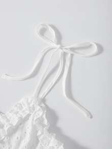 Eyelet Embroidery Tie Shoulder Cami Top - White - View 3