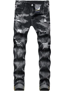 Hombres Jeans desgarro con lavado - Gris Oscuro - Ver 1