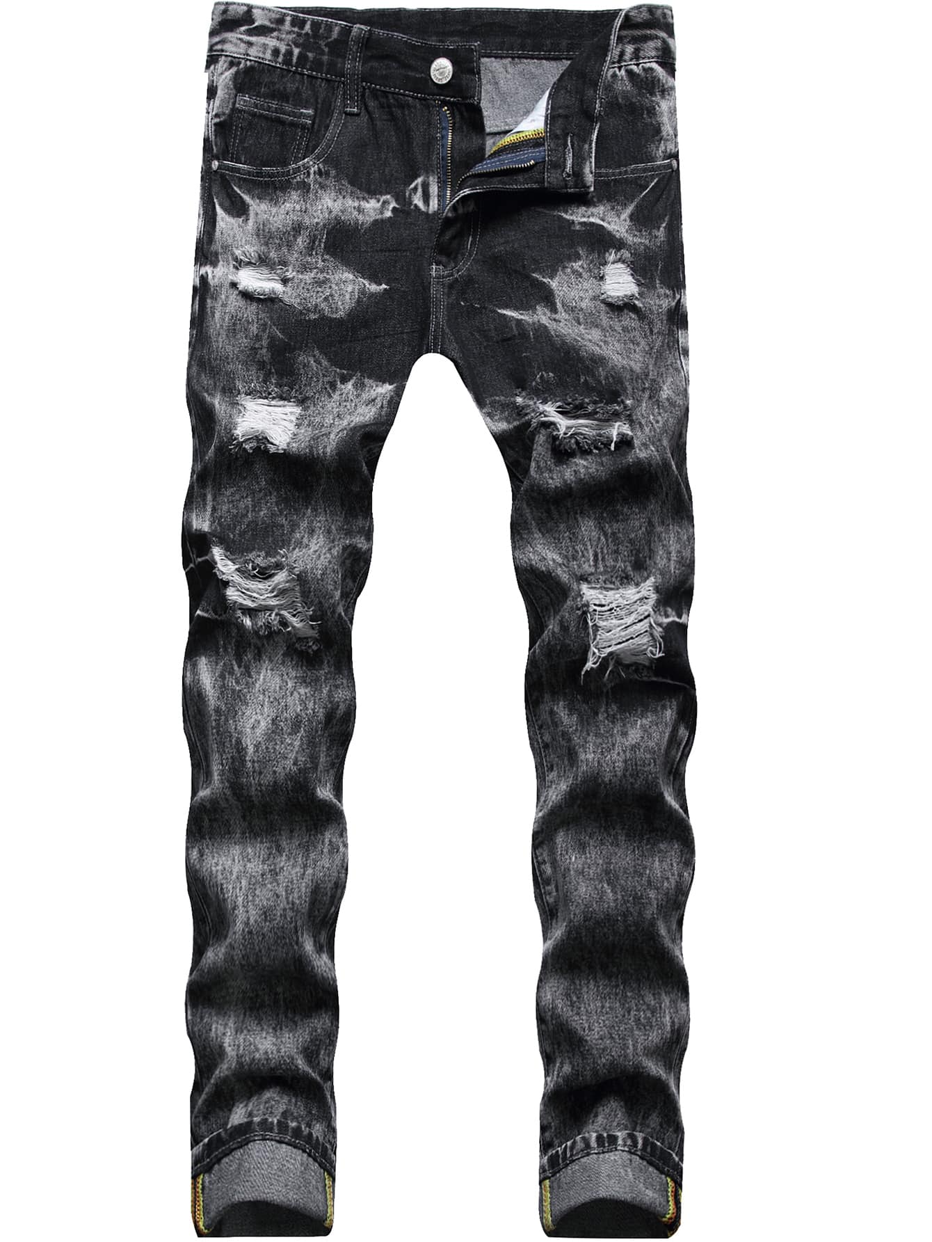 Hombres Jeans desgarro con lavado - Gris Oscuro - Ver 1