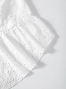 Eyelet Embroidery Tie Shoulder Cami Top - White - View 4