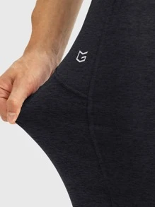 Hombres Pantalones deportivos de cintura con cordón con diseño con bolsillo - Negro - Ver 4
