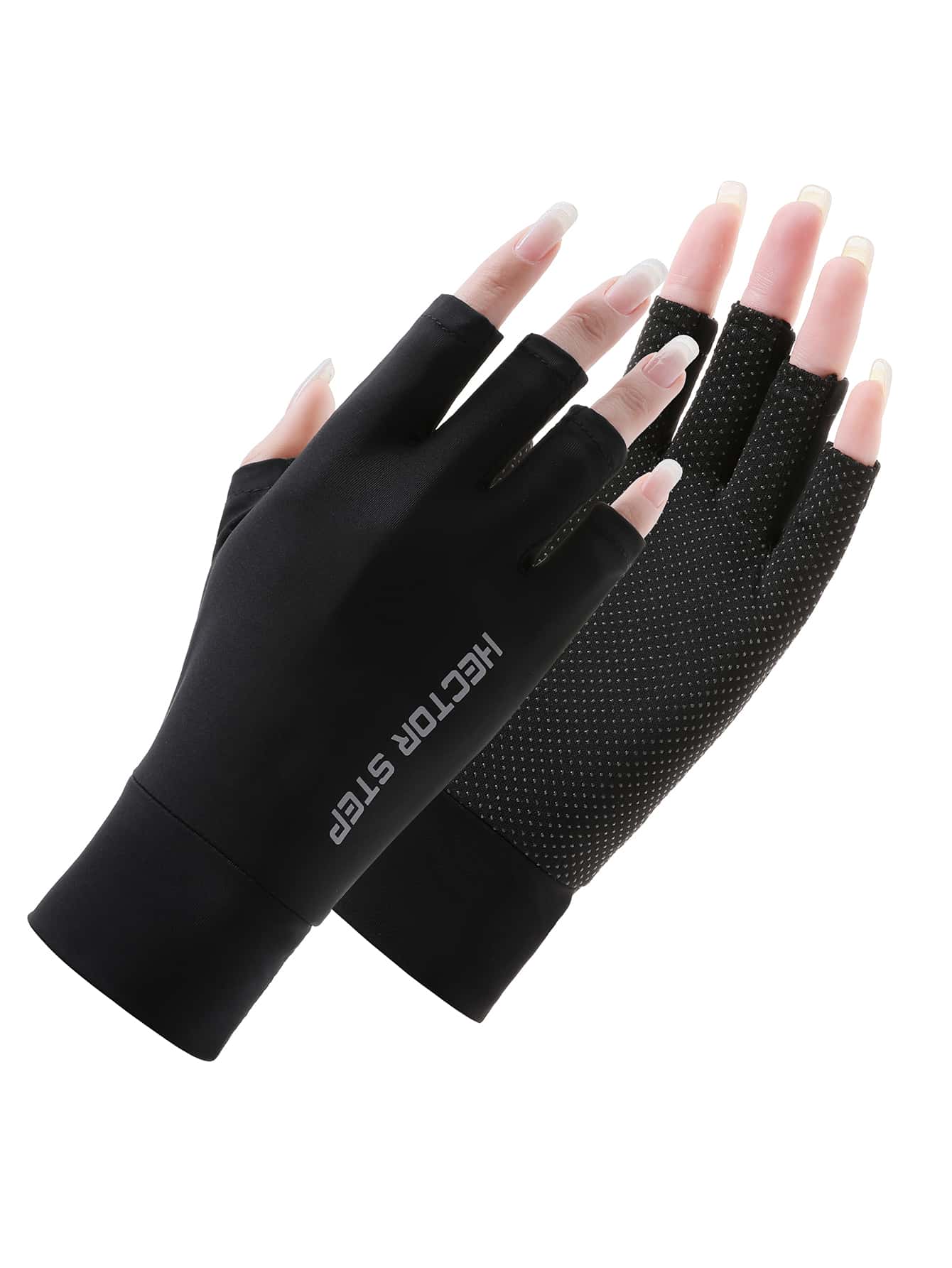 1 cặp Găng tay thể thao nửa ngón chống nắng, thích hợp cho đạp xe, đi xe máy và trượt tuyết, Găng tay màu đen - màu đen - Xem 1