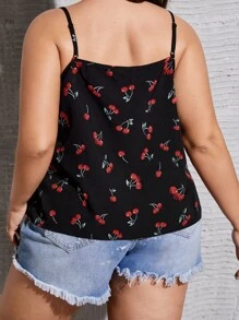 SHEIN Frenchy Áo hai dây Plus Size Tương phản ren Rau quả Giải trí - màu đen - Xem 2