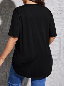 EMERY ROSE Plus V-neck Floral Print Tee - Black - View 2