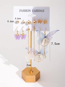 6pairs Butterfly & Faux Pearl Decor Earrings - Multicolor - View 3
