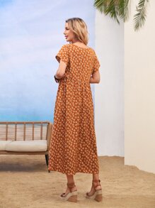 EMERY ROSE 碎花V領隱藏口袋連衣裙 - 彩色 - 查看 2