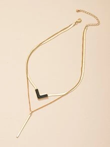 Geometric Charm Layered Necklace - Multicolor - View 3