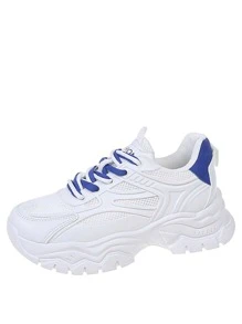 韩版厚底休闲厚底女式运动鞋系带秋季新款时尚 - 白色 - 查看 3