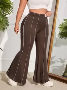 SHEIN Essnce Plus High Waist Flare Leg Trousers Without Bag - Chocolate Brown - View 1