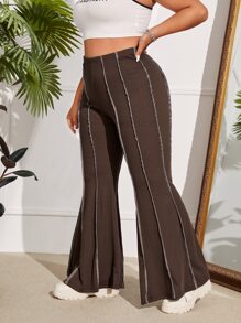 SHEIN Essnce Plus High Waist Flare Leg Trousers Without Bag - Chocolate Brown - View 5