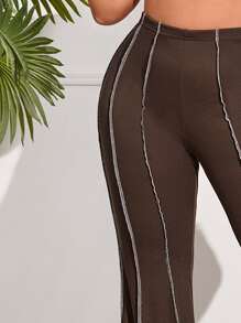 SHEIN Essnce Plus High Waist Flare Leg Trousers Without Bag - Chocolate Brown - View 6