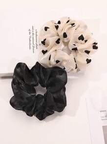 2pcs Heart Print Scrunchie Cute Valentine's Day Scrunchies Hair Ties Scrunchy Hair Ties Ponytail Head Accessories Elastic Band - Multicolor - View 1
