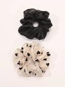 2pcs Heart Print Scrunchie Cute Valentine's Day Scrunchies Hair Ties Scrunchy Hair Ties Ponytail Head Accessories Elastic Band - Multicolor - View 2