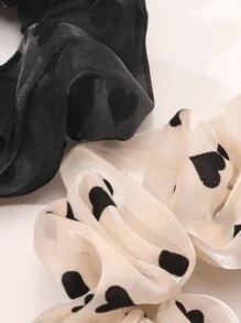 2pcs Heart Print Scrunchie Cute Valentine's Day Scrunchies Hair Ties Scrunchy Hair Ties Ponytail Head Accessories Elastic Band - Multicolor - View 4