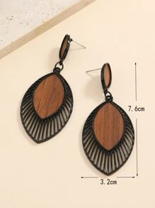 1 Cặp bông tai kim loại hình giọt nước thời trang bằng gỗ, thích hợp cho phụ nữ đeo hàng ngày - màu nâu - Xem 4