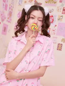 ROMWE Kawaii Cartoon Graphic Shirt - Pink - View 2