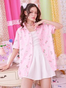 ROMWE Kawaii Cartoon Graphic Shirt - Pink - View 1