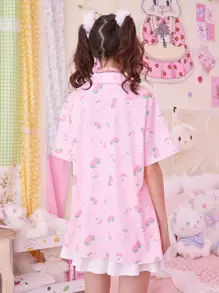 ROMWE Kawaii Cartoon Graphic Shirt - Pink - View 6