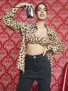 SHEIN con estampado Blusa & fruncido Top de tirantes - Caqui - Ver 1