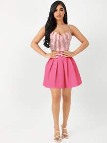 SHEIN Zipper Side Solid Skater Skirt - Pink - View 4