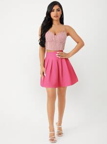 SHEIN Zipper Side Solid Skater Skirt - Pink - View 5