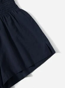 SHEIN EZwear Quần đùi nữ Đắp vá Dải chun màu trơn Giải trí - Màu xanh hải quân - Xem 5